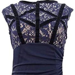 Betsy Adam Petite Ruched Lace-Bodice Gown 6P